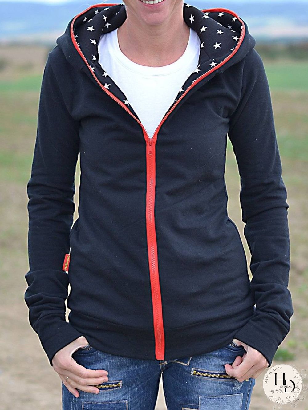 Navy Blue Hoodie Casual Plus Size Knit coat