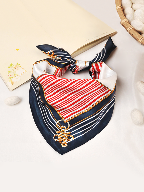 Silk Scarf For Kid Navy Pattern-Real Silk Life
