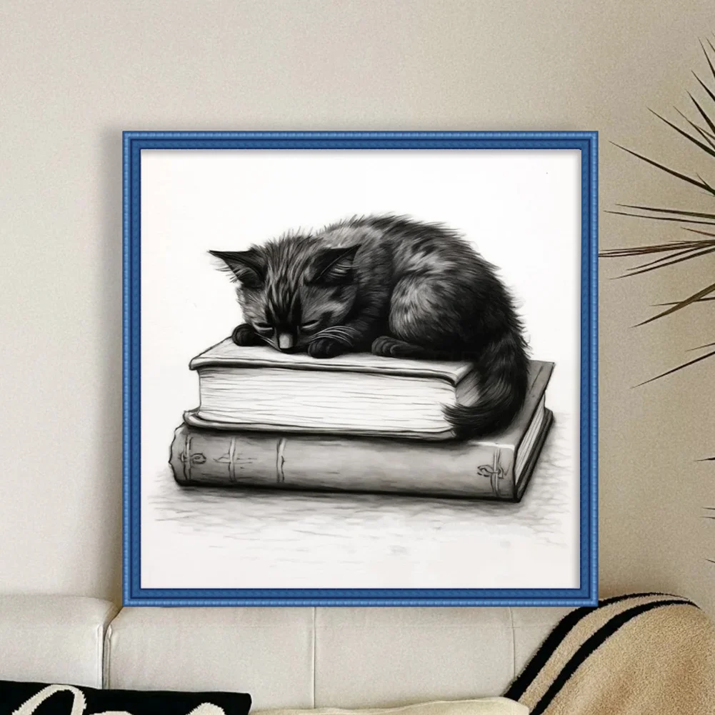 11CT Full Stamped Cross Stitch - Book Black Cat(Canvas|40*40CM)
