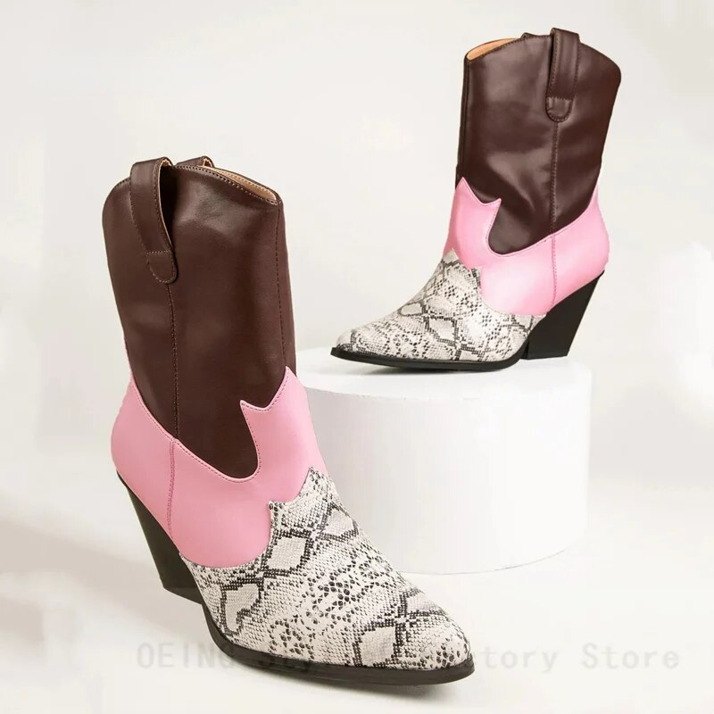 VCSHOES Multicolor Western Cowgirl Ankle Boots Pointy Toe Pull On Botas Patchwork Cowboy Shoes Women's Shoes