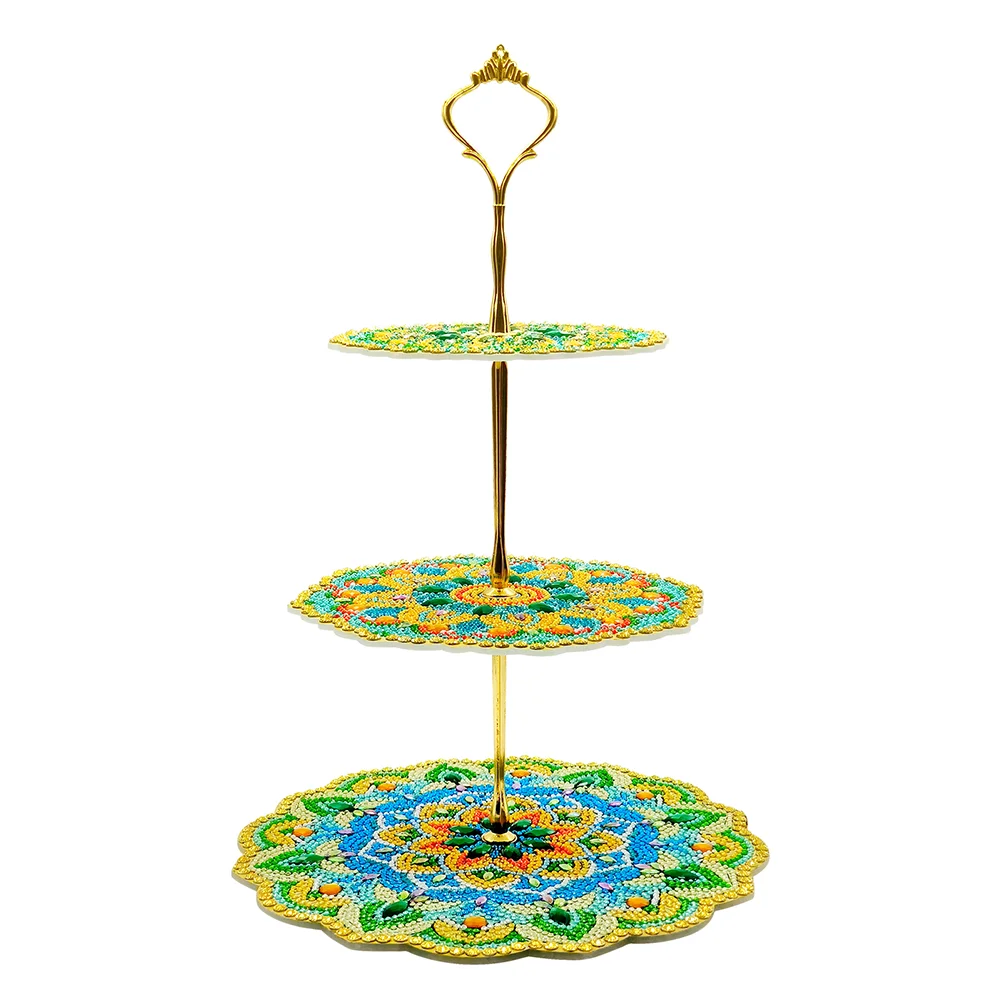 DIY 3-Tiered Mandala Acrylic Diamond Painting Serving Tray for Coffee Table Serving Serving Food