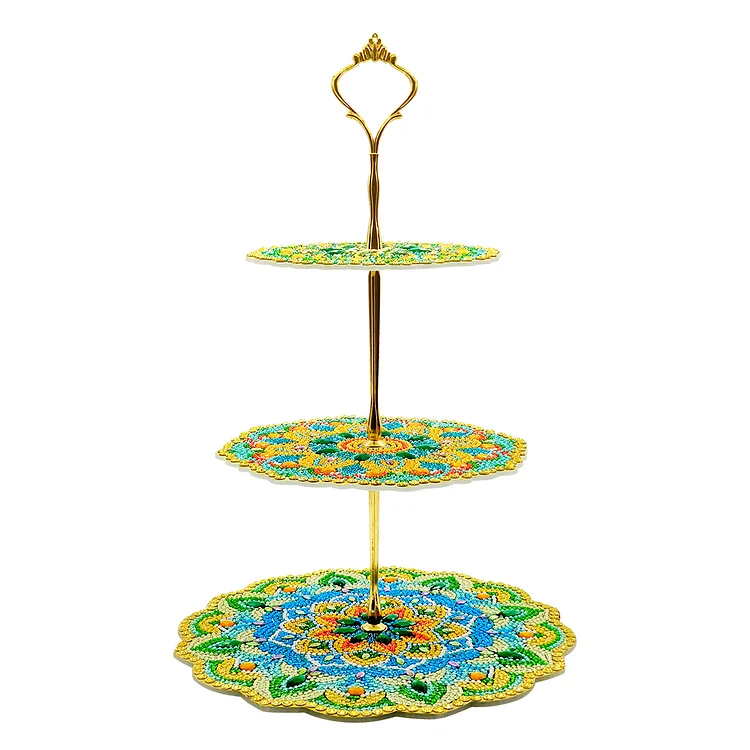 3-Tiered Mandala Diamond Painting Tray Stand Round Serving Tray for Coffee Table
