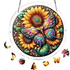 (25cm)DIY Acrylic Jigsaw Puzzle Window Hanging with Hanging Chain DIY Stained Glass Decoration Round Window Puzzle Decor for DIY Craft Project (Butterfly with Sunflowers)