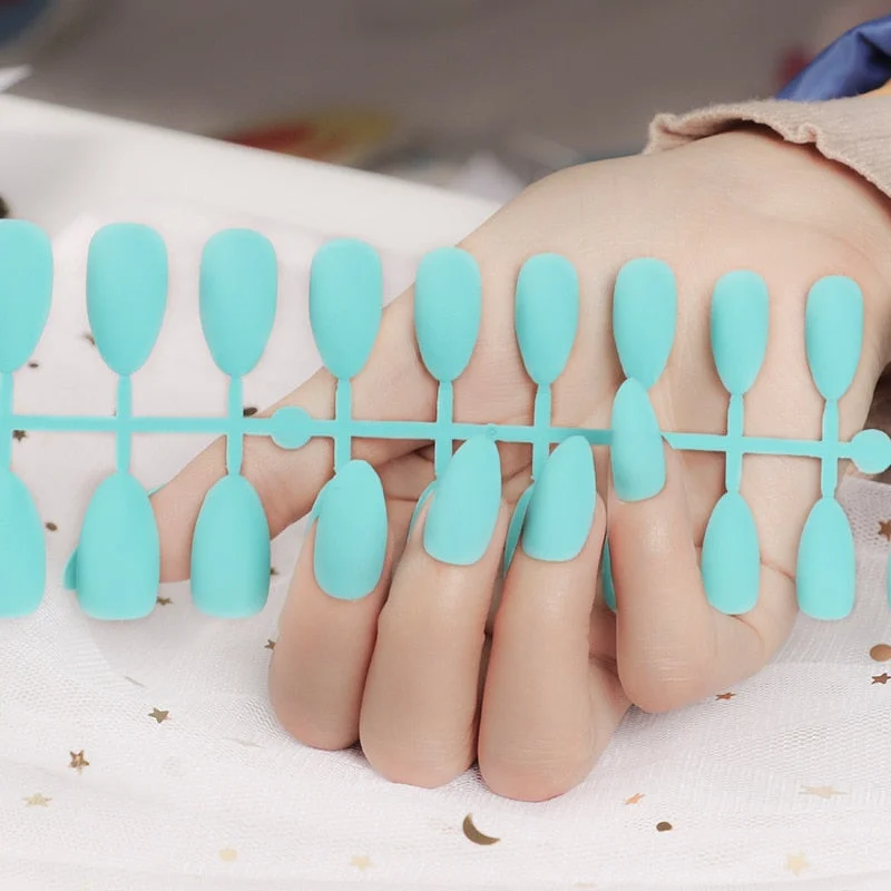 Free shipping fake nails Nail Art Decorations 24pcs Fake Nails Solid Color Frosted Matte Full Cover новогодние накладные ногти-Nail Inspo