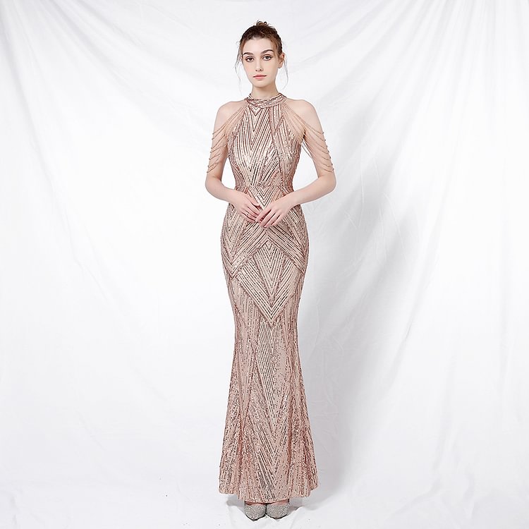 Off Shoulder Sequin Long Evening Dress SF593