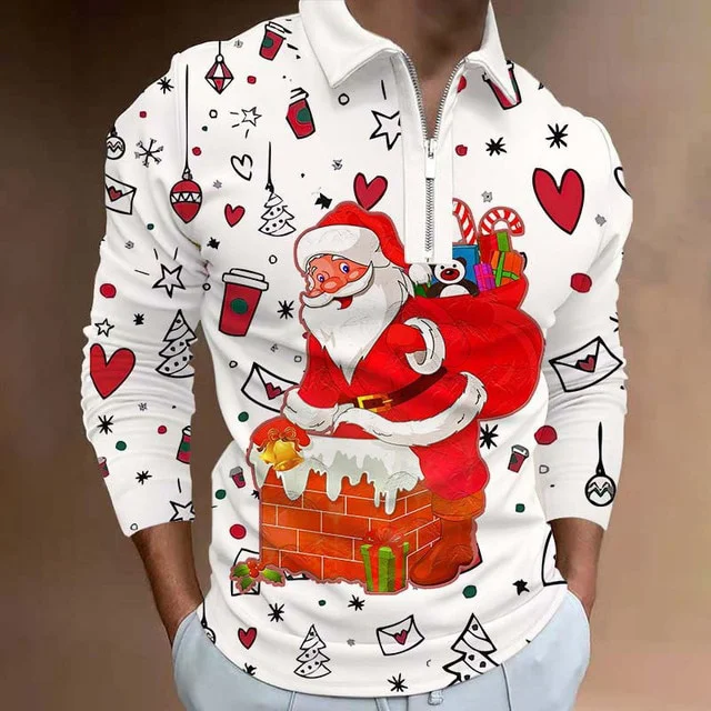 Men's Christmas Polo Shirt Long Sleeve Party