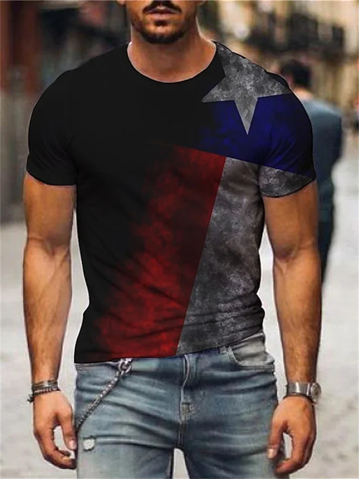 Casual Short-sleeved Men's T-shirt Round Neck Printed Red Brown Blue S M L XL 2XL 3XL 4XL 5XL-Cosfine