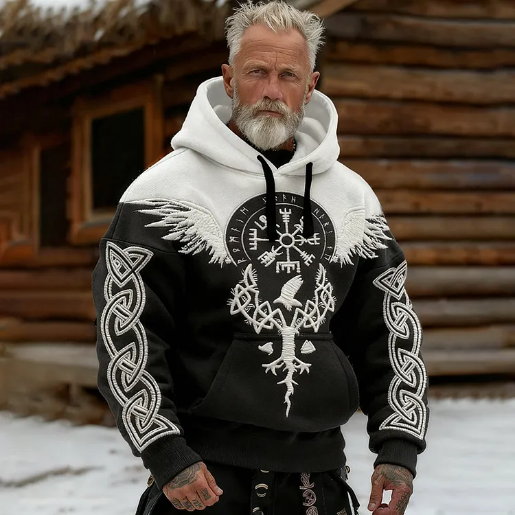 Men's Vintage Viking Celtic Knot With Vegvisir Print Casual Hoodie