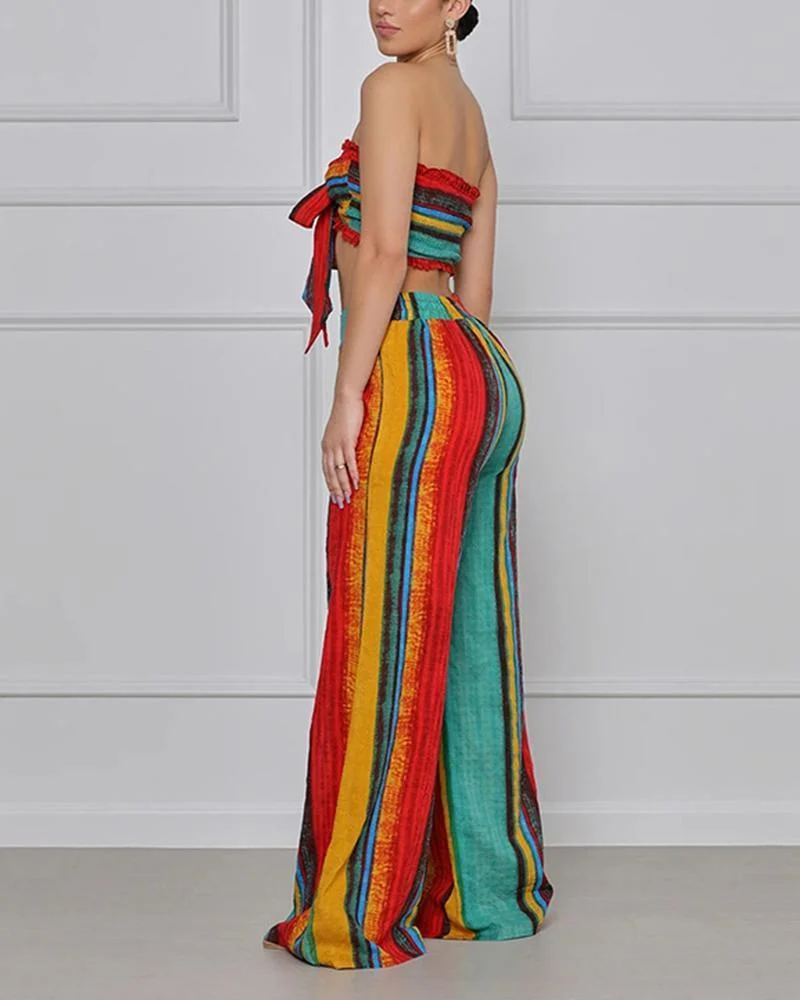 Sexy Contrast Stripe Rainbow Suit