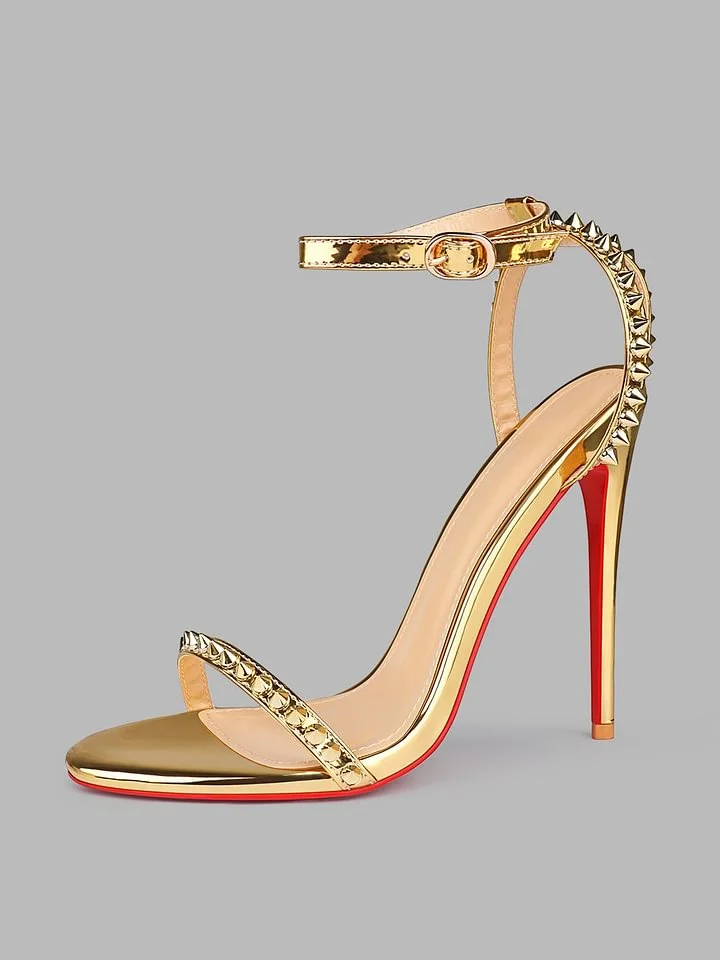 120mm Women's Open Toe Sandals Stiletto Red Bottom High Heels Ankle Strap Rivet Studs Shoes