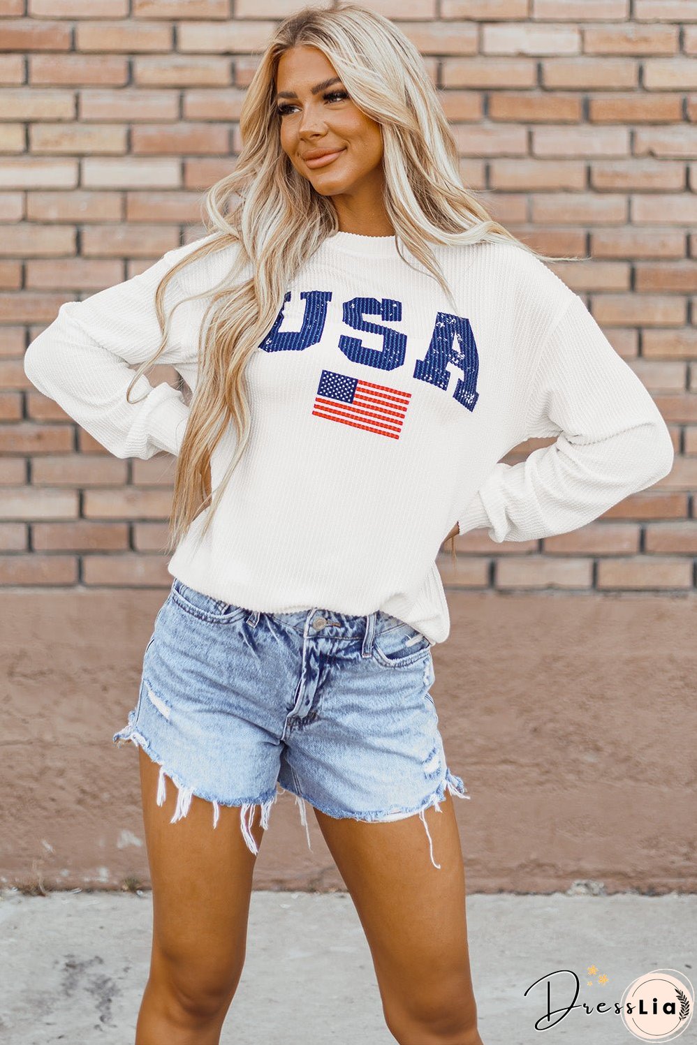 USA Flag Corded Graphic Sweatshirt