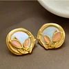 Delicate Tulip Opal White Shell Round Earrings