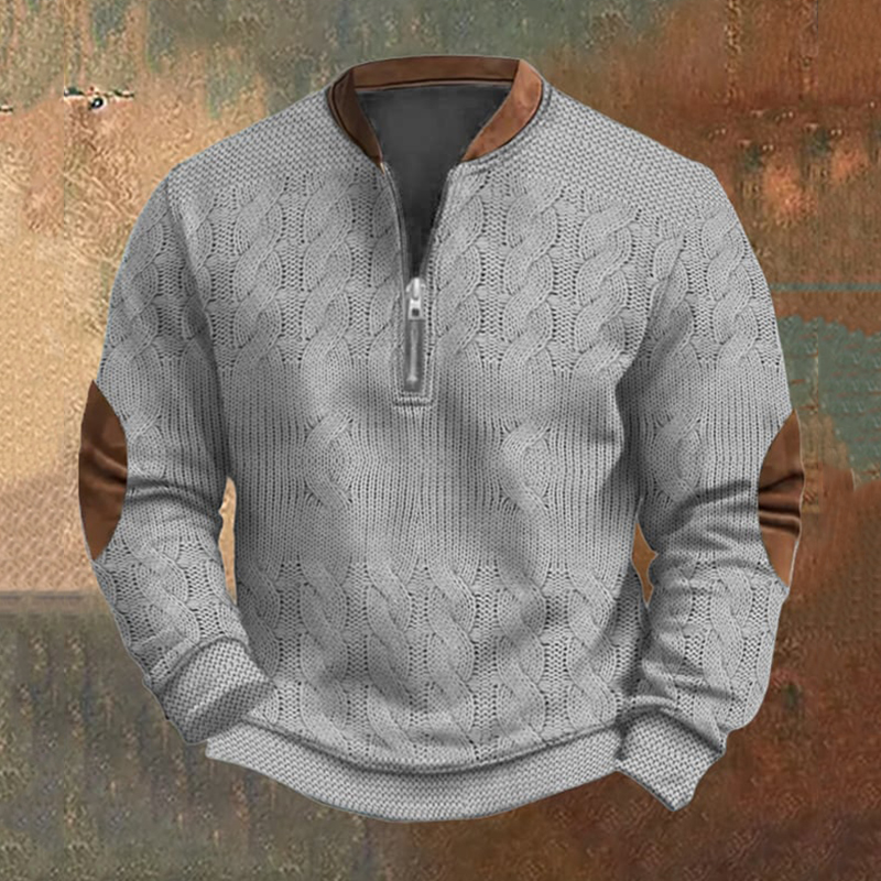 Comstylish Men's Vintage Knit Print Zip-Up Sweatshirt
