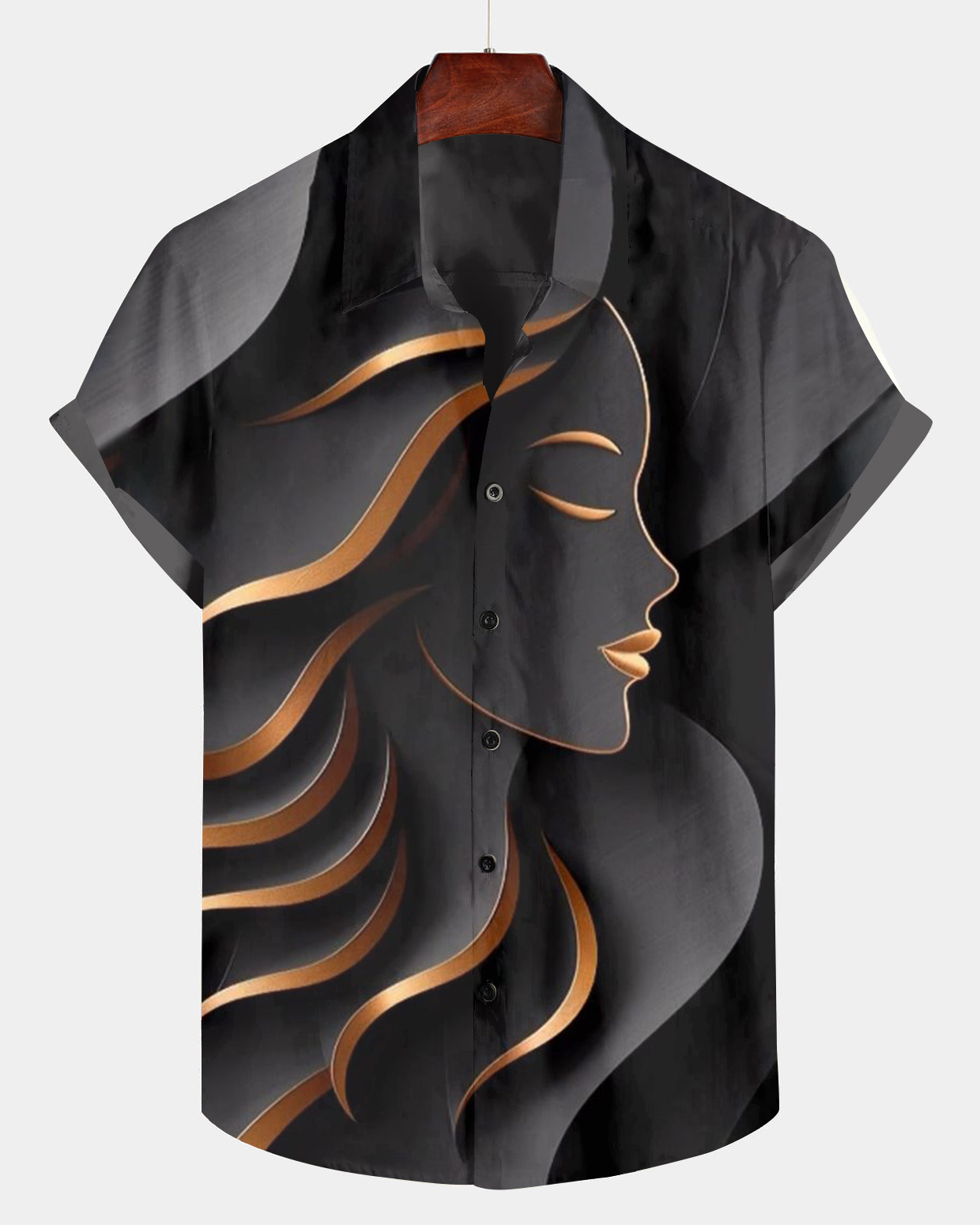 Breathable Cotton  Gold Stripe Face Art Casual Short Sleeve Shirt