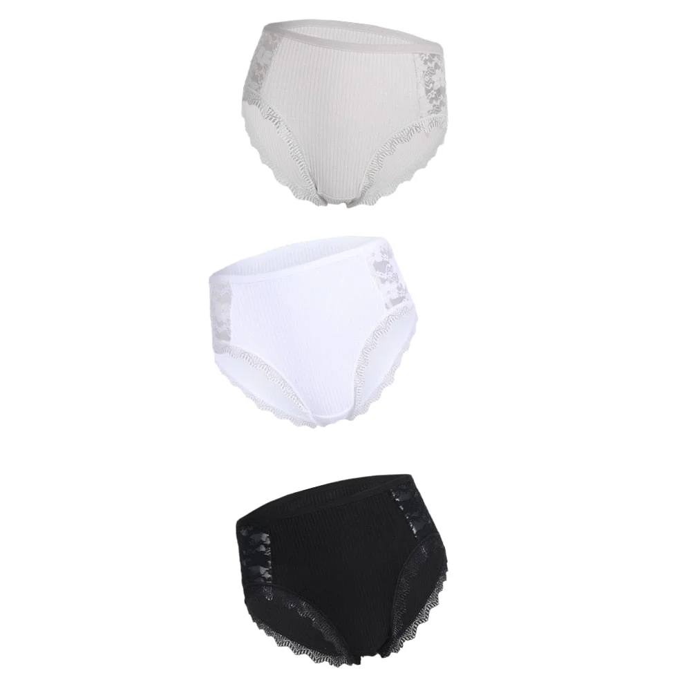 3PCS Hot Sale Cotton Panties Comfot Seamless High Waist Women's Panties Solid Lace Briefs Underwear Sexy Plus Size Underpants