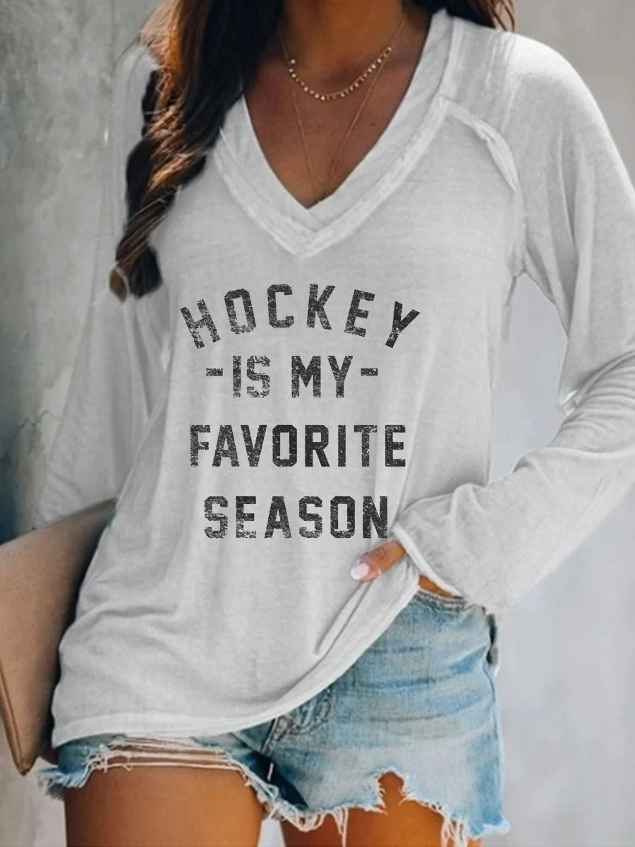 Hockey is my Favorite Season V-neck Long Sleeve T-shirt