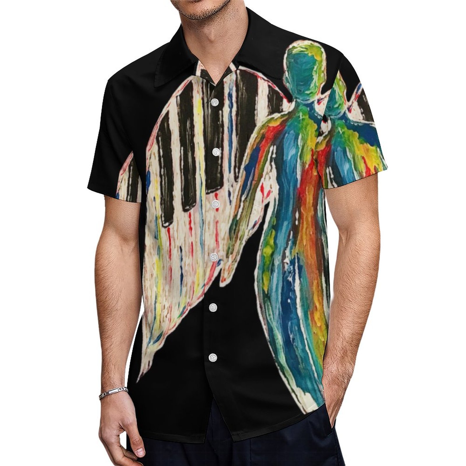 Piano Wings Music Angel Hawaiian Shirt Mens Button Down Plus Size Tropical Hawaii Beach Shirts