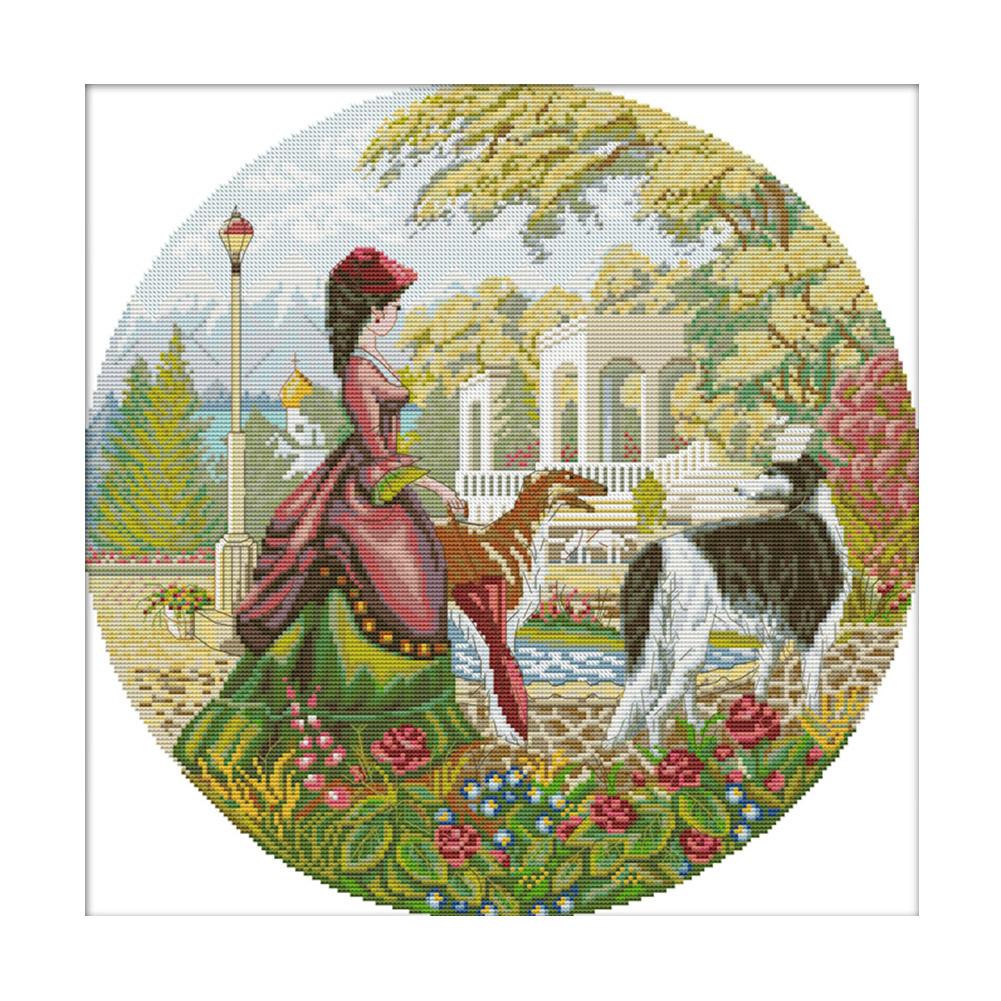 

Noblewoman and dog - 14CT Stamped Cross Stitch - 44*44cm, 501 Original
