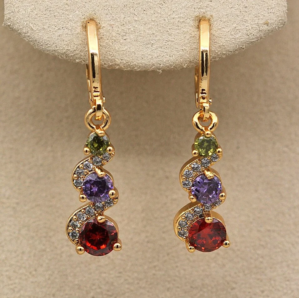Classic Trend Earrings Gold Stones Swirl Round Green Stone Dangle Earrings for Women Engagement Wedding Jewelry