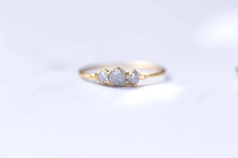 Multi Stone Raw Diamond Ring for Women, Boho Three Gemstone Ring, Mother's day gift