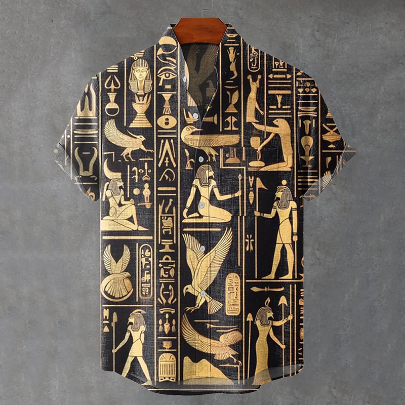 Vintage African Abstract Figure Pattern Print Casual Cotton Shirt