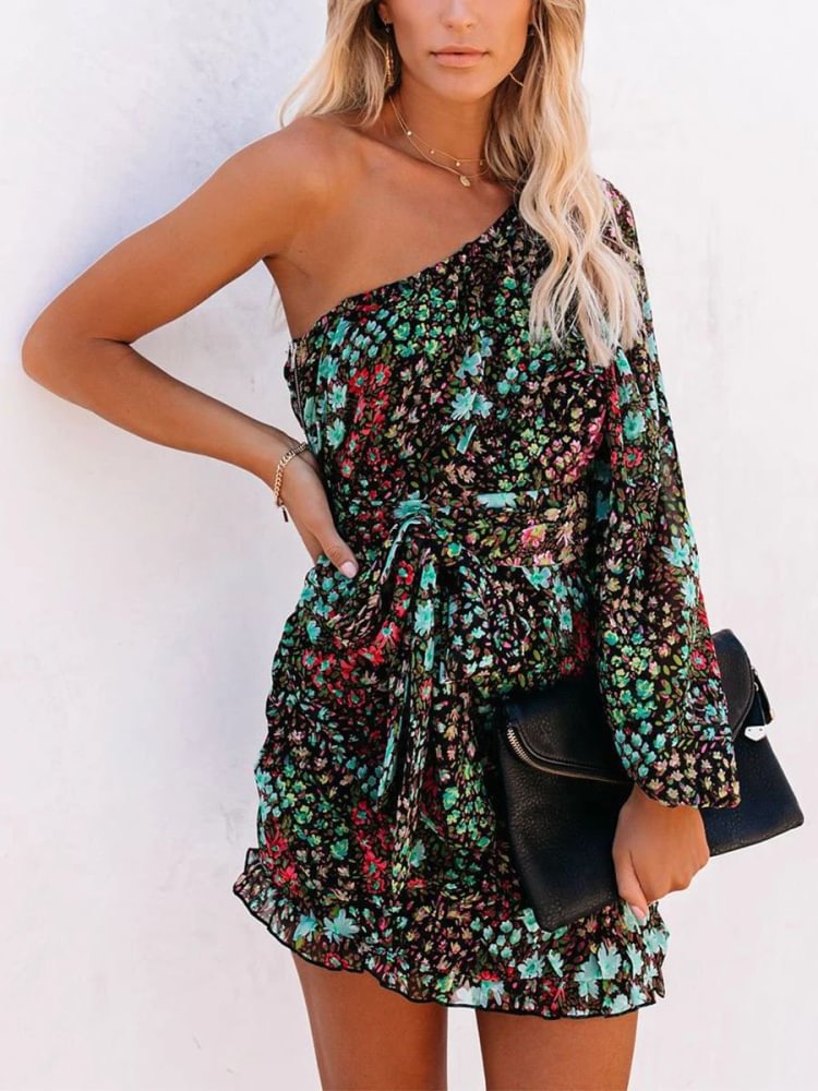 Fun In The Sun Floral One Shoulder Dress P12088
