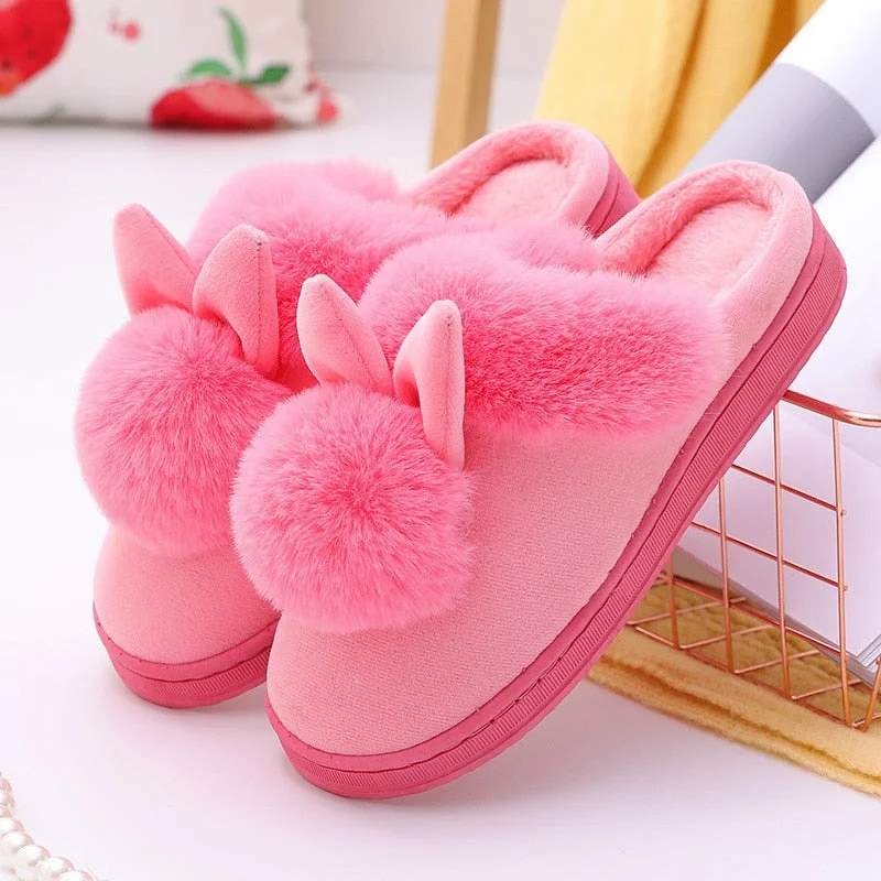 Men and Women Couple Winter Warm Slippers Female Rabbit Pattern Non-Slip Thicken Indoor Home Plush Slippers Cotton Shoes