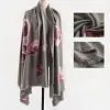 Purple Floral Grey Autumn Winter Shawl Scarf