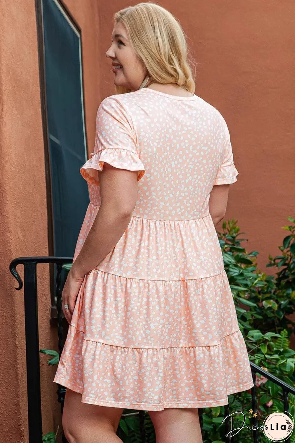 Pink Cheetah Print Tiered Ruffled Plus Size Dress