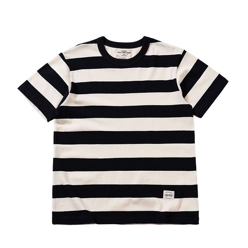 Vintage Cotton Colorful Striped Round Neck Short Sleeve T-Shirt
