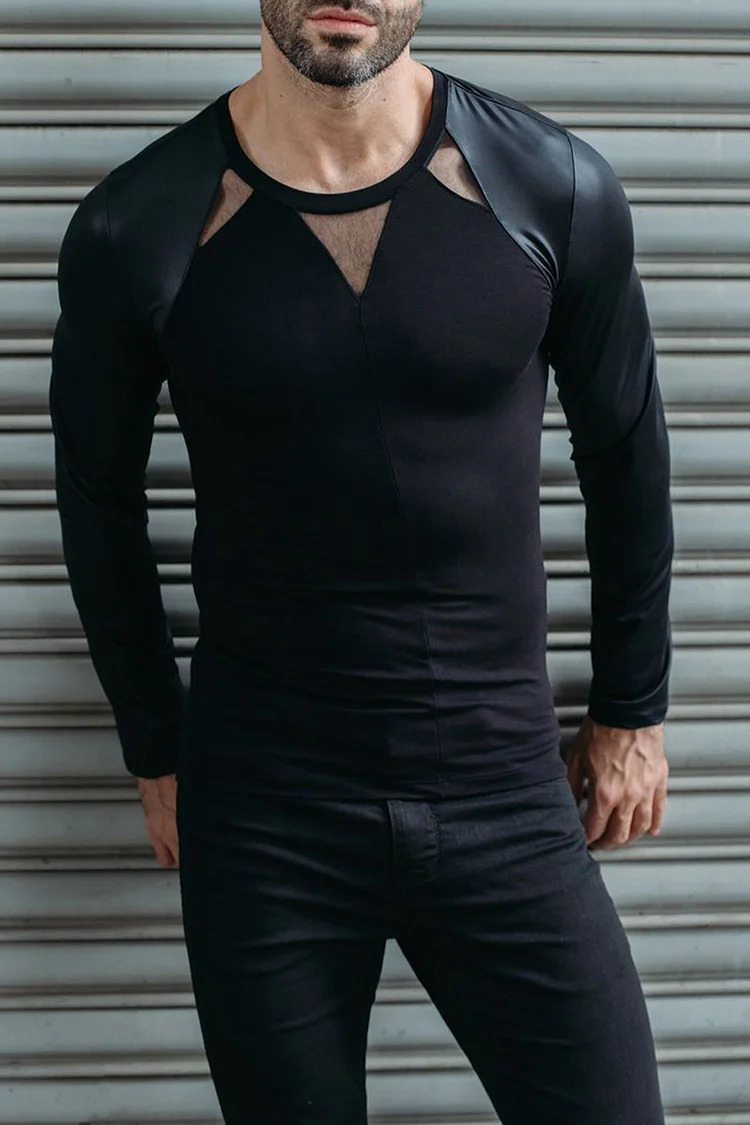 Mesh Patchwork Long Sleeve Slim Fit Top [Pre-Order]