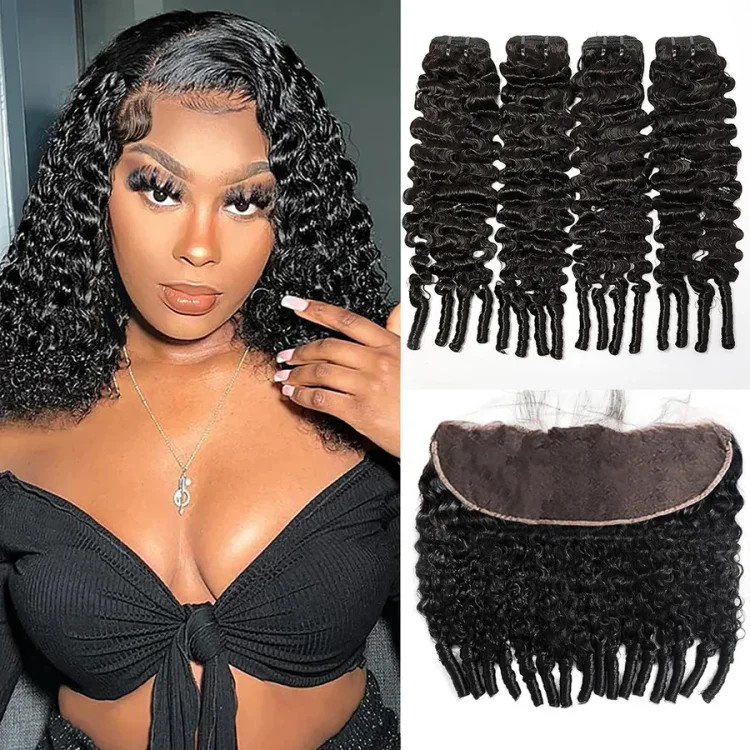 3 Bundles Burmese Curly With 13x4 Lace Frontal 12A+ Virgin Human Hair