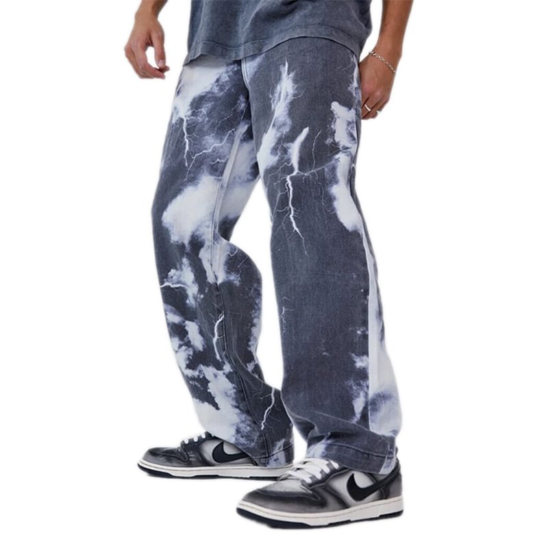 Tie Dye High Street Men's Retro Oversized Straight Jeans-VESSFUL