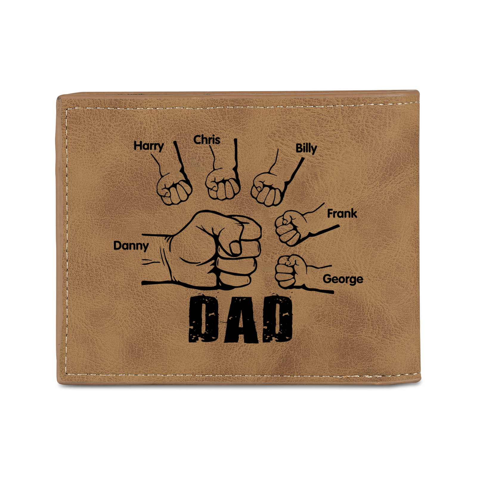6 Names - Personalised Photo Custom Leather Men's Wallet as a Father's Day Gift for Dad