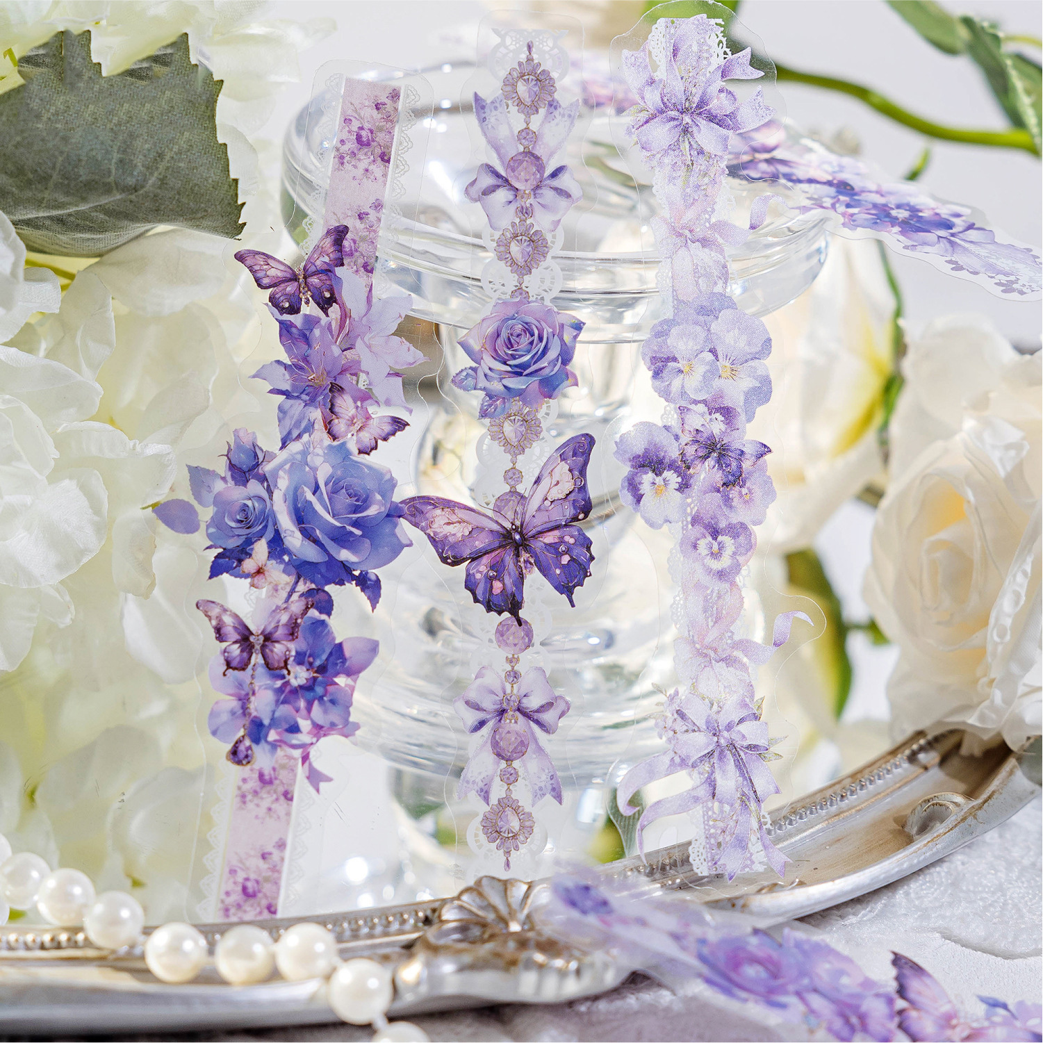 스트립 PET 스티커 - 롱 드림 시리즈 빈티지 꽃 나비 풍경