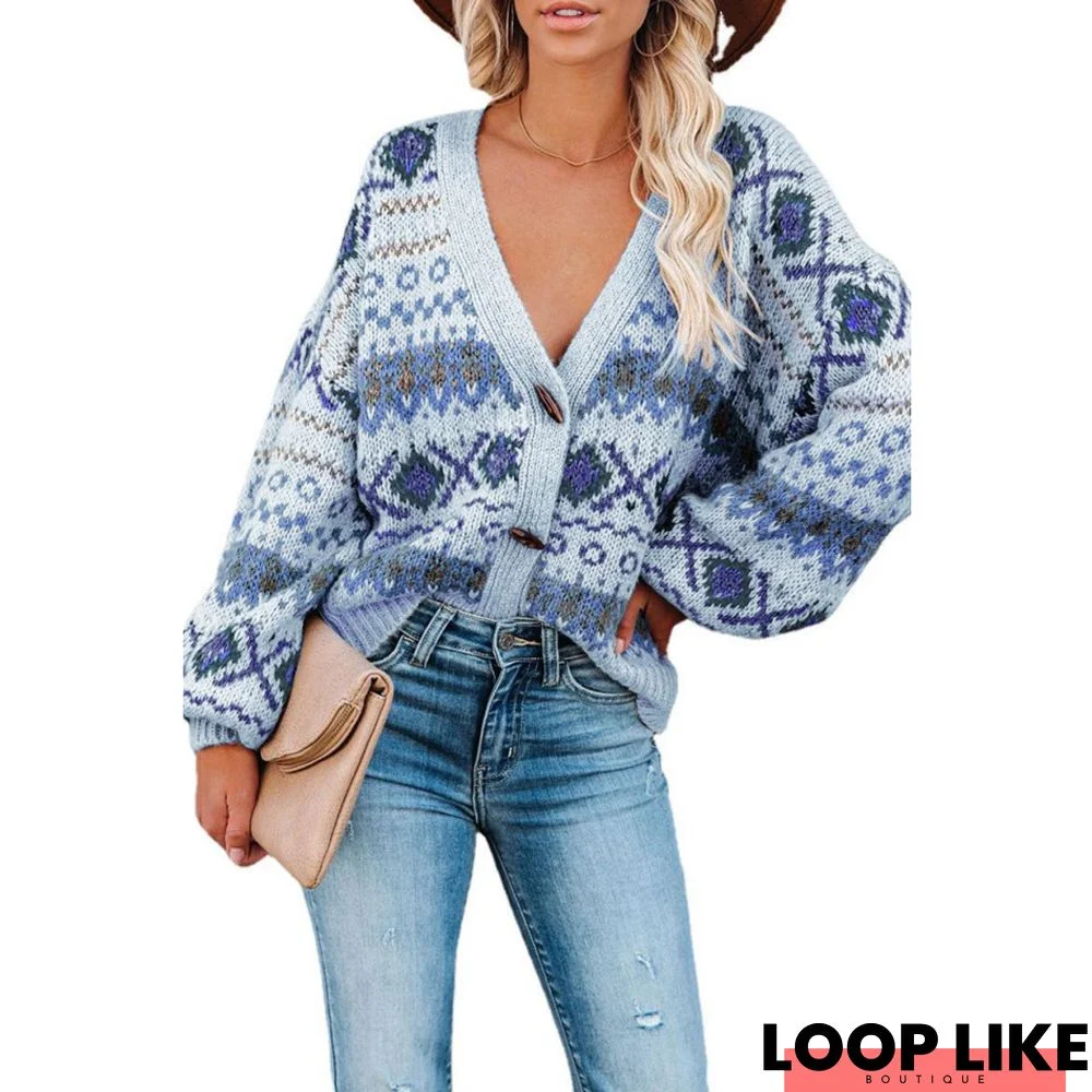 Casual V-Neck Printed Sweaters