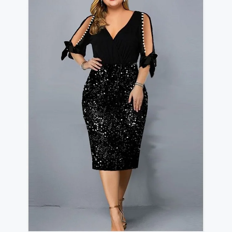 Individualized Sequin Design Plus Size Women's Dress