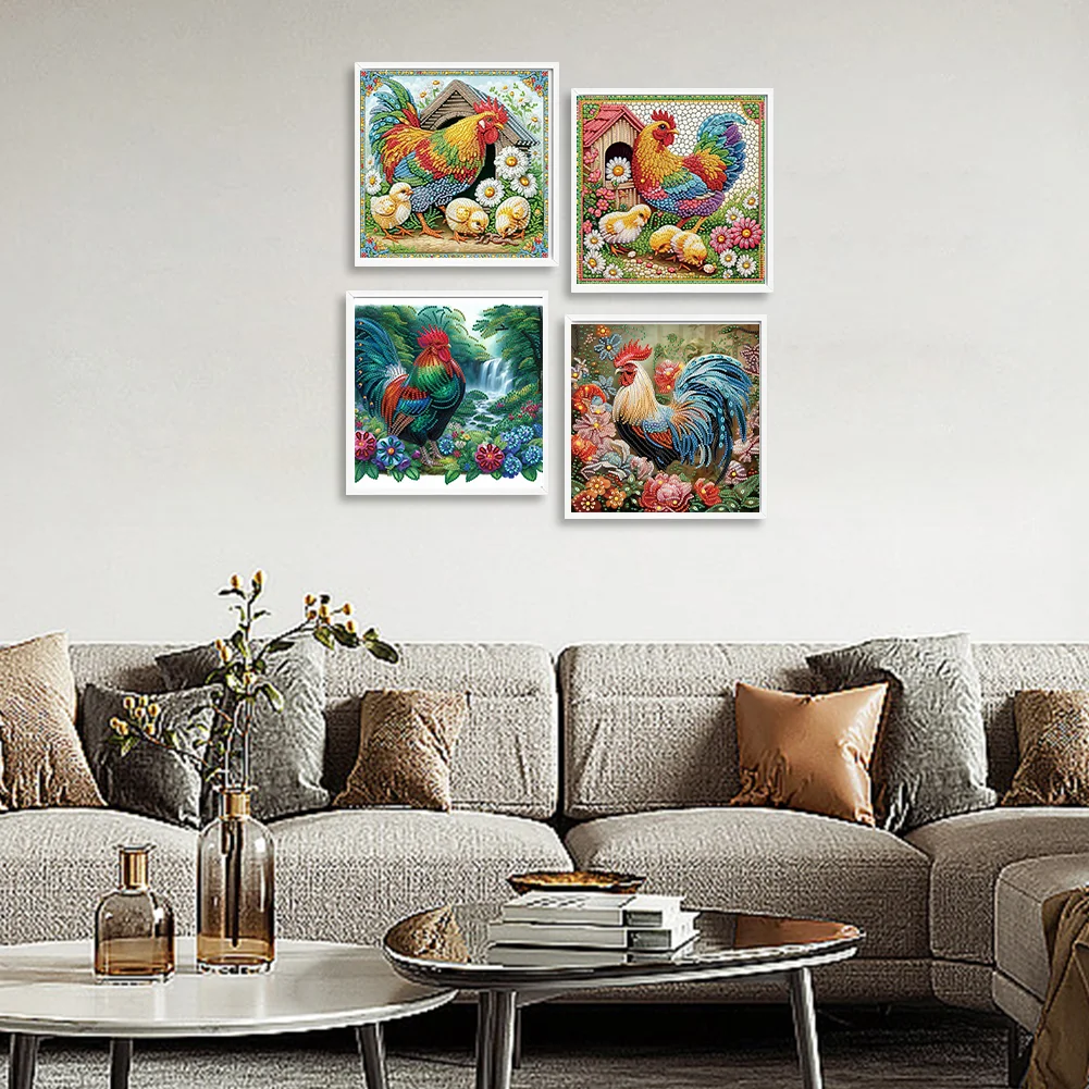 4pcs Diamond Painting - Partial Special Shaped Drill - Chicken(Canvas|30*30cm)