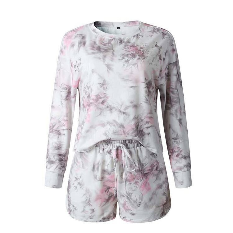Flower Sweat Suits Women Mini Shorts Sexy Set Sweatsuit Print Two Piece Set Home Long Sleeve Top and Pants Tracksuits Women