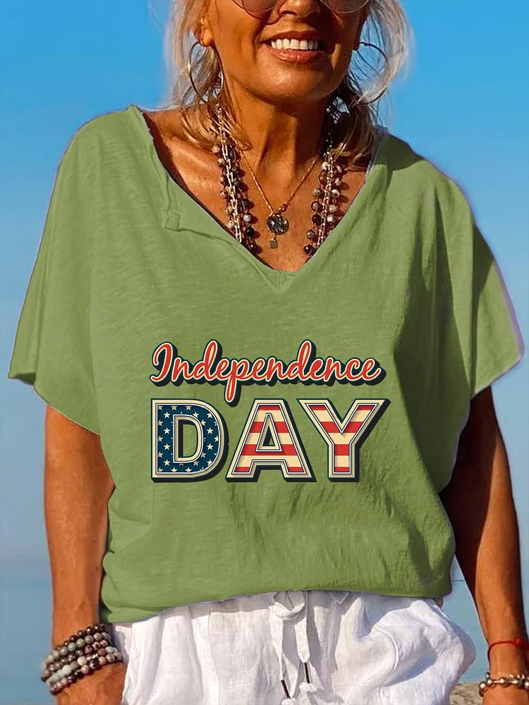 American Independence Day V Neck T-shirt-02015-Annaletters