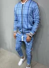 Men's Plaid Cardigan Jacket Trousers Sports Suit