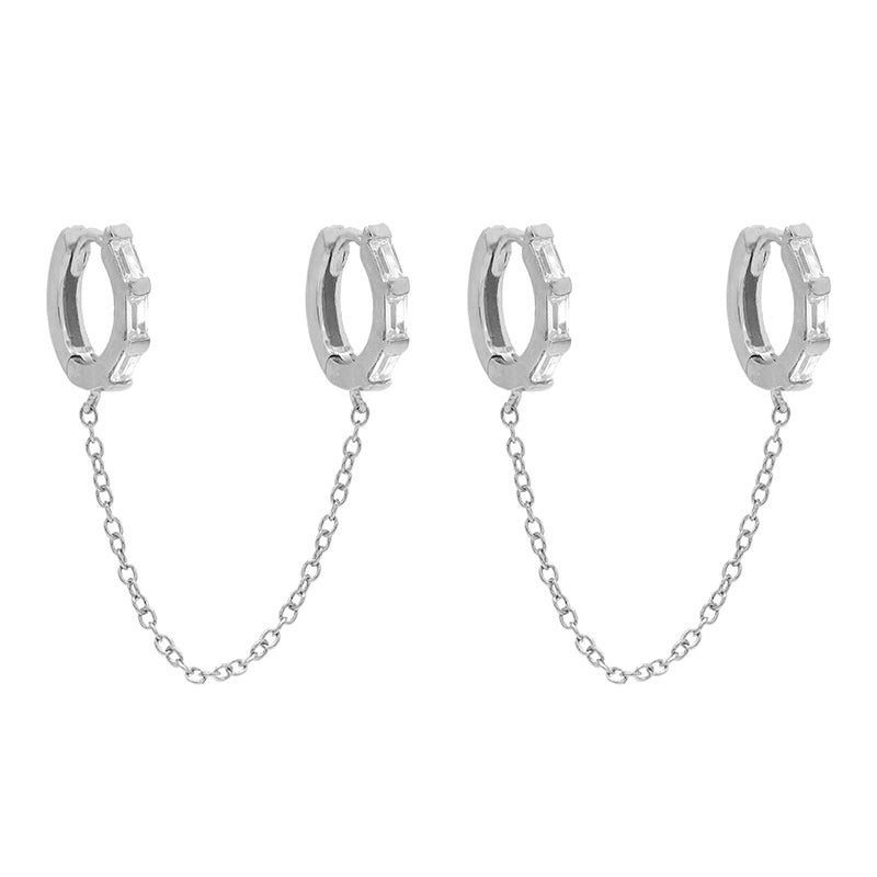 1 Pair Elegant Minimalist Geometric Copper Zircon 24K Gold Plated Drop Earrings Ear Cuffs Ear Studs