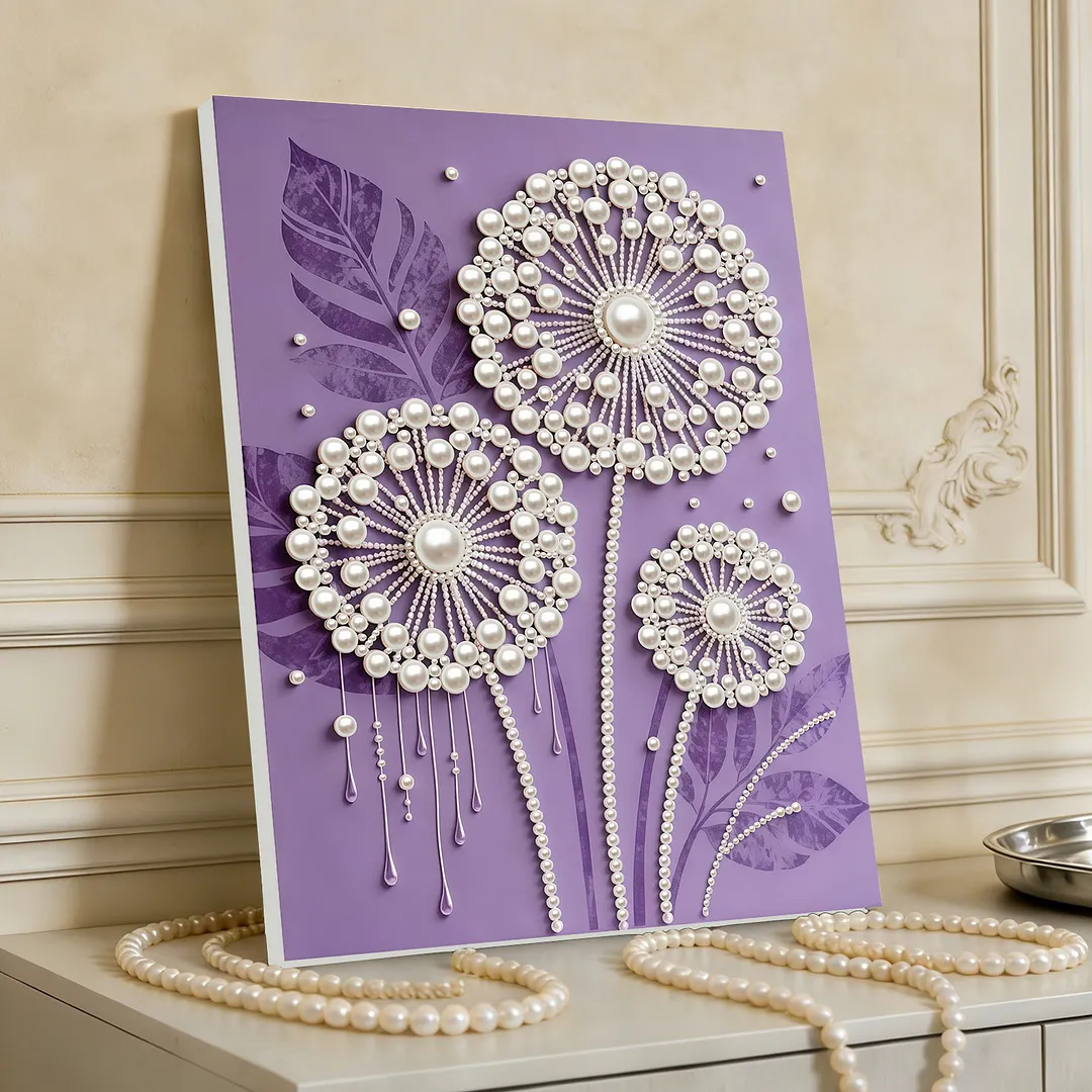 DIY Dandelion Pearl Painting Kit for Adults Beginners Gift Idea Home Wall Decor Pearl Gem Paintings Picture Arts Craft 30x40cm with Frame