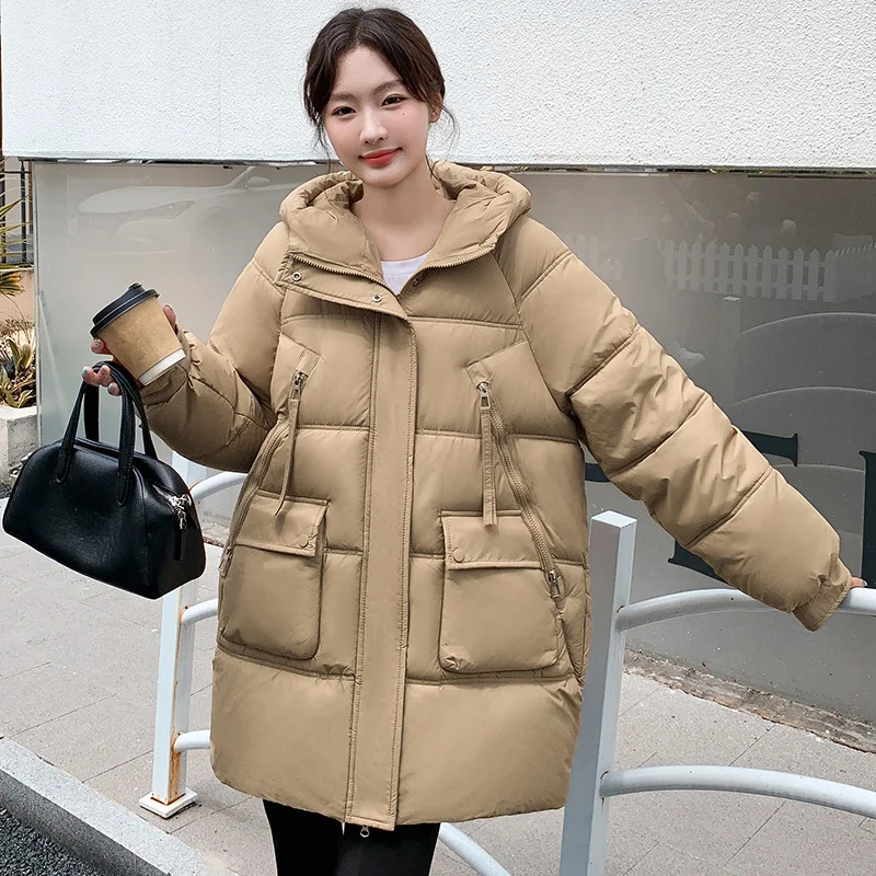 Woherb Medium And Long Down Cotton Jacket Women's Winter New Style Fashion Casual Loose Hat Joker Bread Clothes Padded Clothes-Outfit Ideas