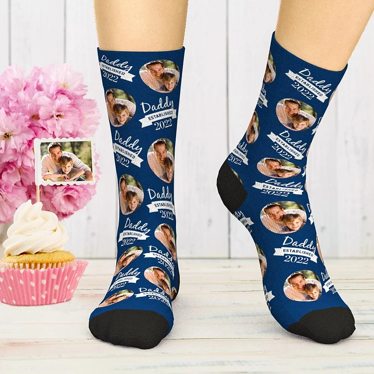 Custom Engraved Photo Socks Comfort Socks with Particular Year Best Gift for Dad
