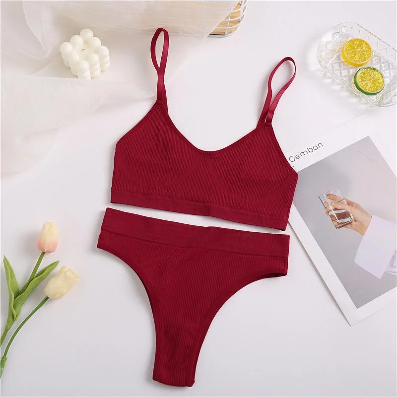 FINETOO Seamless Bra Set Women Underwear Sexy Crop Top Suit Bralette Female Lingerie Basic Stretchy Ribbed Tank Tops S-XL