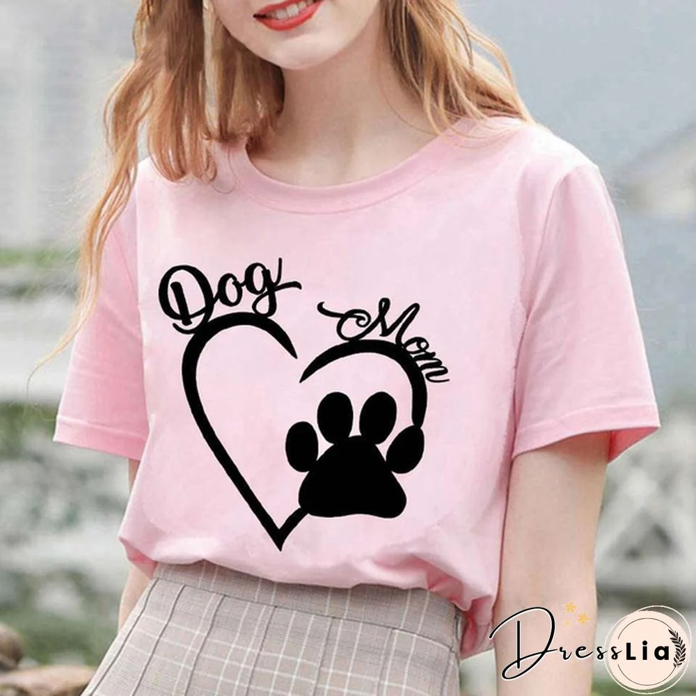 Cool Dog Mom And Heart Print T-shirt For Women Summer Fashion Casual T-shirts Short Sleeve Creative Personalized Tops
