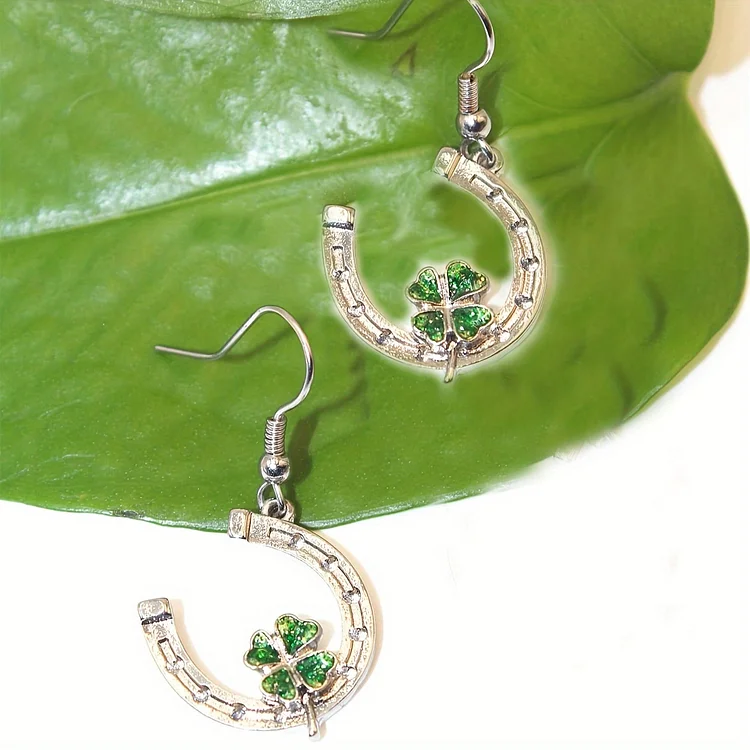 Chic Green Four-Leaf Clover Dangle Earrings