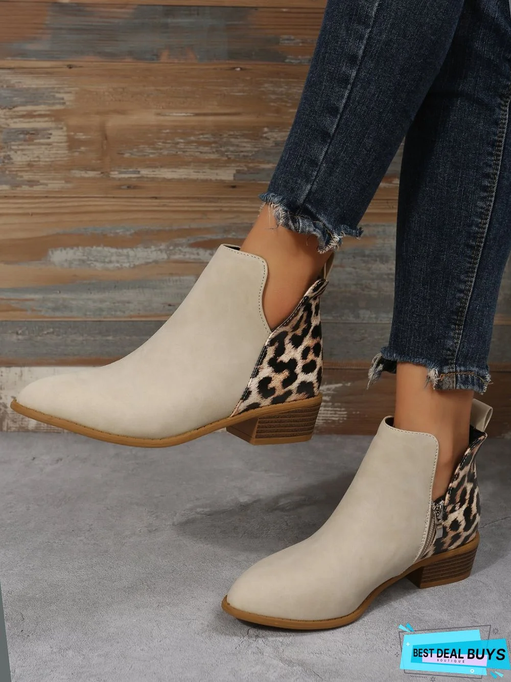 Leopard Khaki Casual Ankle Boots
