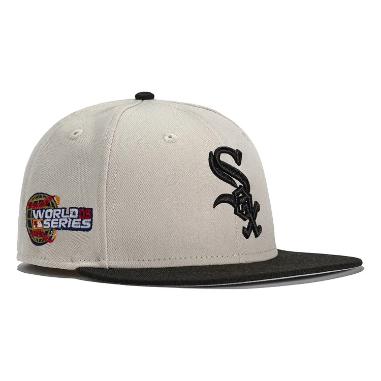 Exclusive New Era 59Fifty Stone Dome Chicago White Sox 2005 World Series Patch Hat- Stone, Black QueenFunky